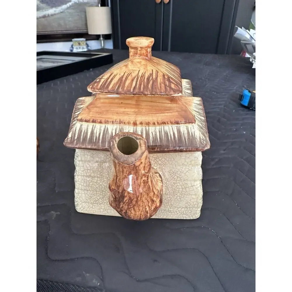 Vintage Keele Street Pottery Thatched English Cottage Garden Teapot Cream Sugar
